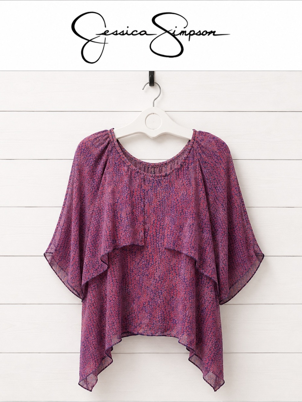 JESSICA SIMPSON – Haut ample imprimé violet et rouge – Taille L